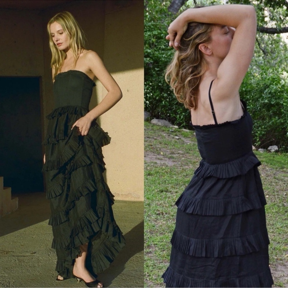 New DOEN Operetta Ruffled Tiered Ramie-voile Maxi Dress in Black Size XL​​​ - Picture 10 of 13